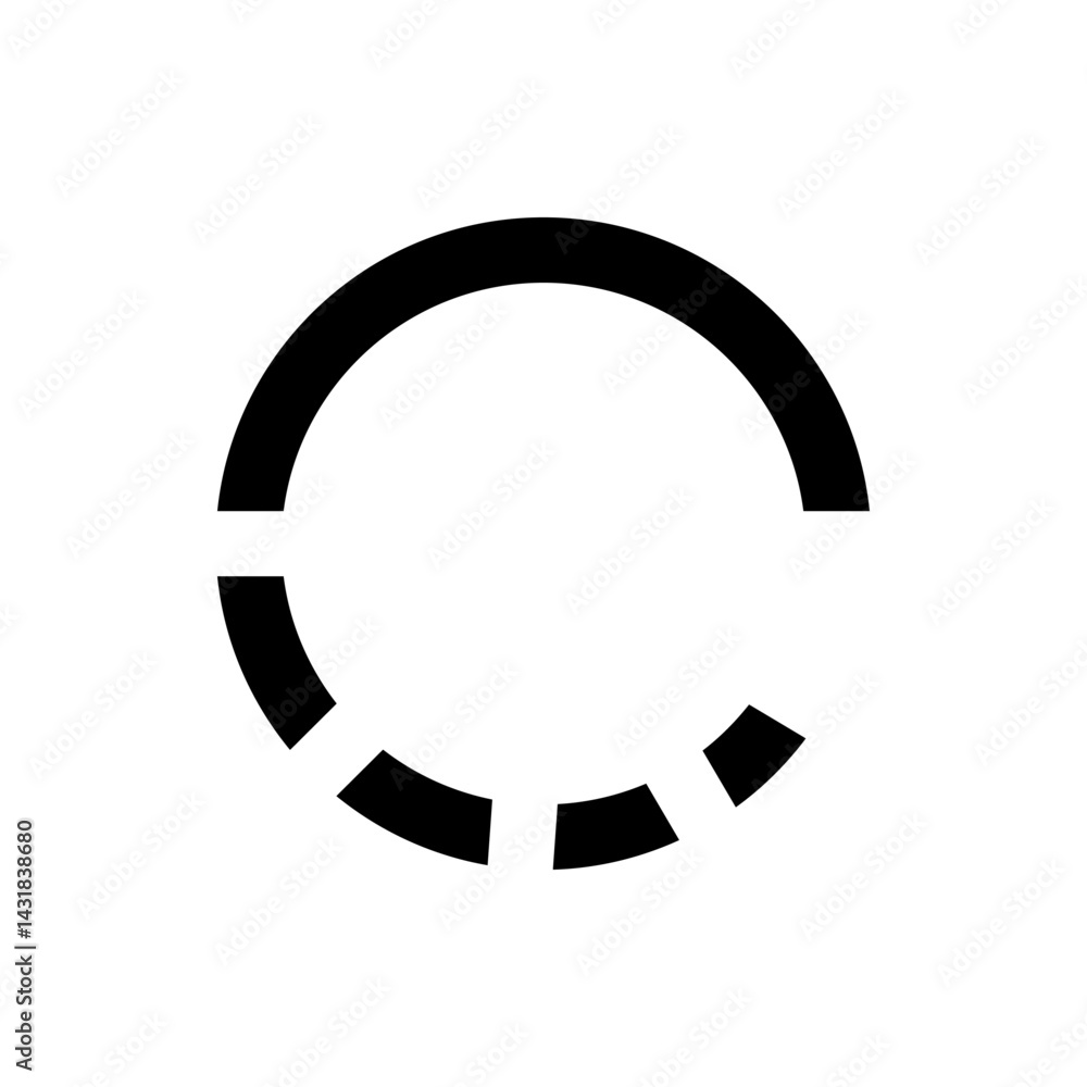 Poster a black partial circle with dashed segments on the bottom half isolated on a white plain background