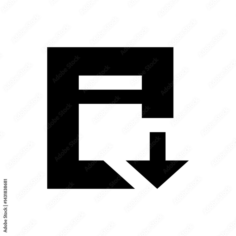 Poster black and white graphic featuring a square shape with an arrow pointing downwards in simple design s