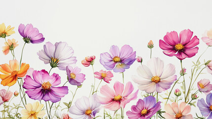 Elegant wedding invitation card background . Minimal hand painted watercolor Cosmos flowers texture template background. Design for wedding, vip cover, poster, rsvp moderncard.Valentine's Day