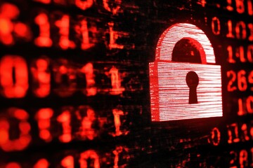 Security lock on digital code background