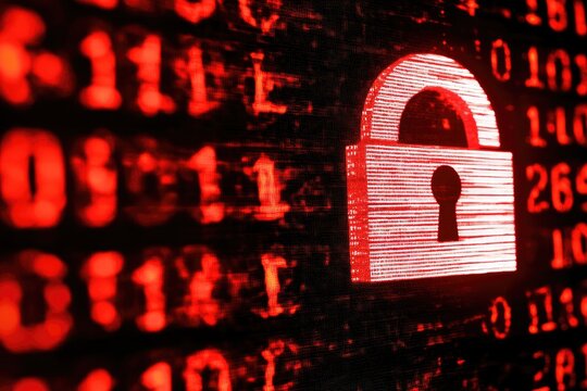 Security lock on digital code background