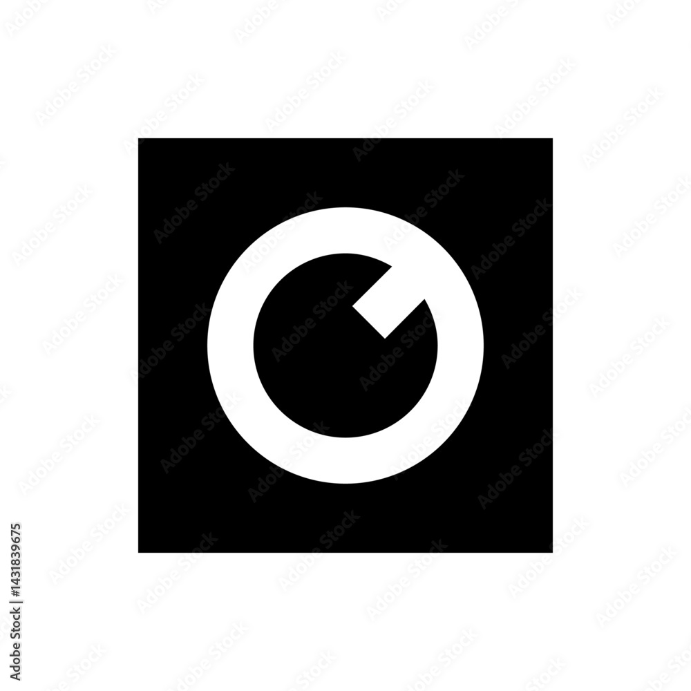 Aufkleber white circular shape with a small rectangular extension on a black background creating a simple desi