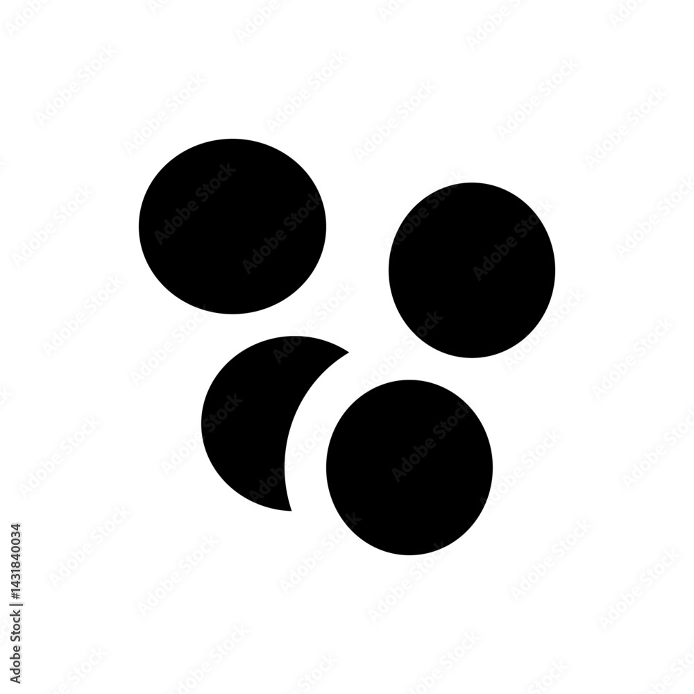 Poster black circles arranged in a cluster with one partially obscured by a crescent shape design element