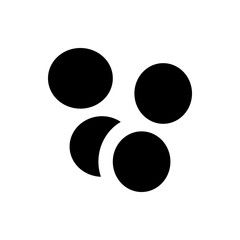 Black circles arranged in a cluster with one partially obscured by a crescent shape design element