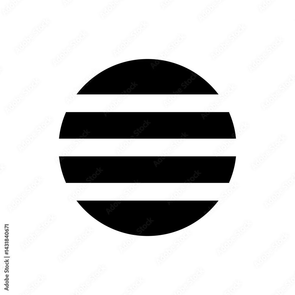Poster black circle intersected by two horizontal bars creating a bold geometric design element on white ba