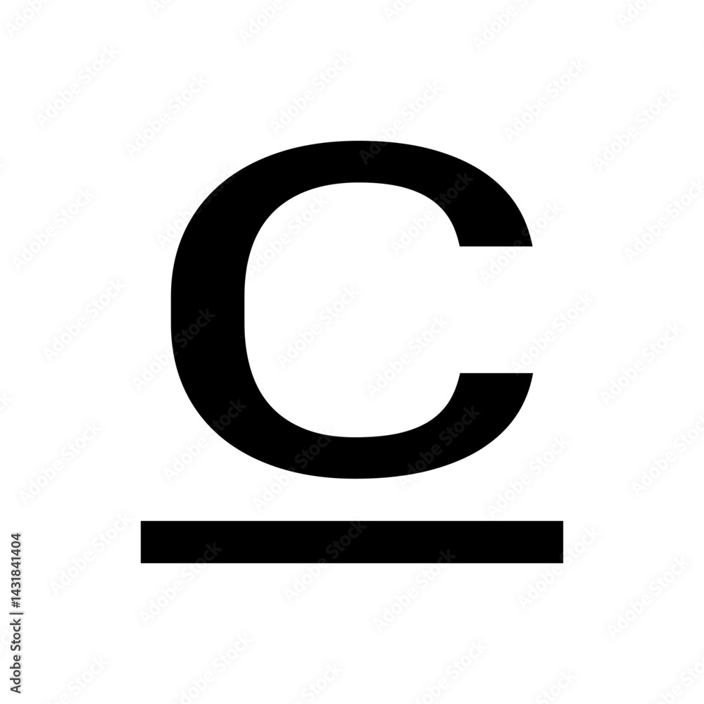 Poster letter c in black with a horizontal line below it on a white background in a simple graphic design