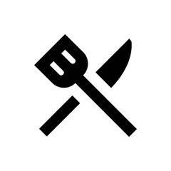 Black silhouette of a spatula and knife crossed on a white background kitchen utensils illustration