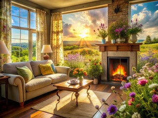 Romantic Farmhouse Living Room: Sunlight Drenched Elegance & Comfort