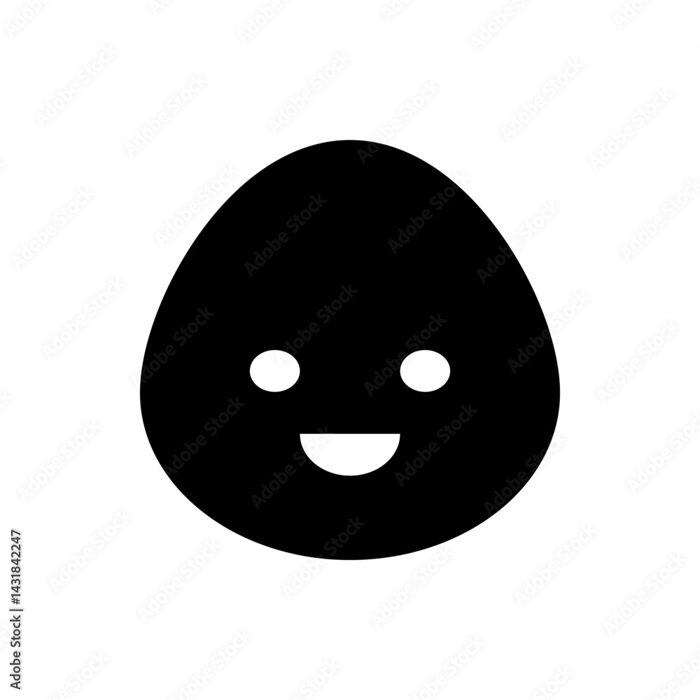 Poster black egg shaped character with a simple smiling face and two round eyes in a vector illustration