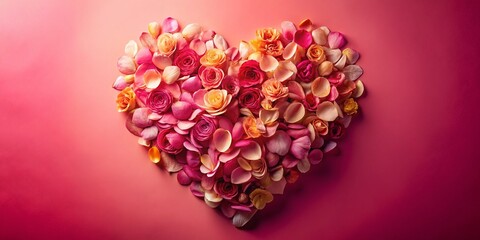 Obraz premium Romantic Heart Shaped Edible Flower Petal Arrangement, Gradient Colors, Valentine's Day, Food Photography