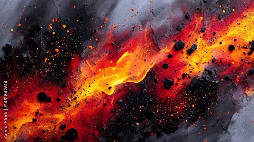 Poster fiery collision abstract art - abstract artwork depicting a fiery collision of red and orange flames
