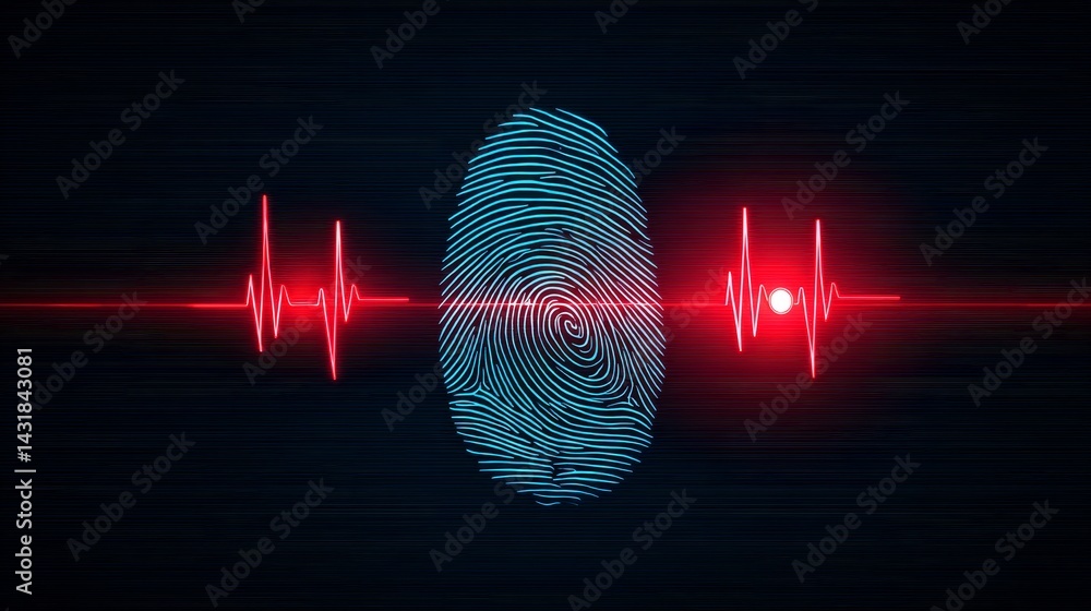 Poster fingerprint biometric security scan - a stylized of a fingerprint being scanned with a red biometric