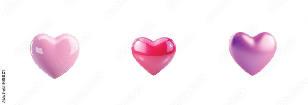 Poster heart shaped objects in different colors 3d