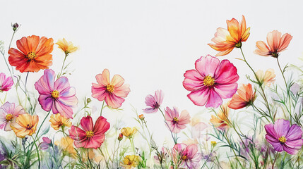 Obraz premium Elegant wedding invitation card background . Minimal hand painted watercolor Cosmos flowers texture template background. Design for wedding, vip cover, poster, rsvp moderncard.Valentine's Day