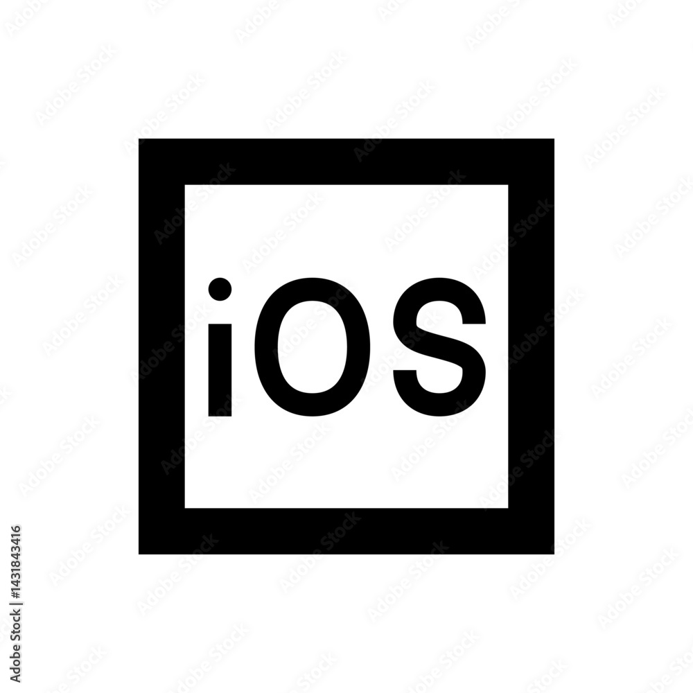 Poster ios text inside a black square frame on a white background representing apple operating system desig