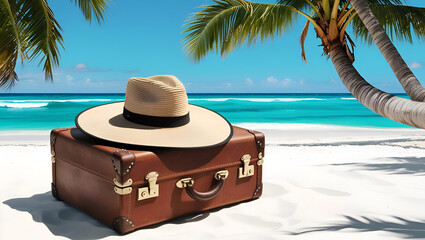 tropical beach with coconut palm trees