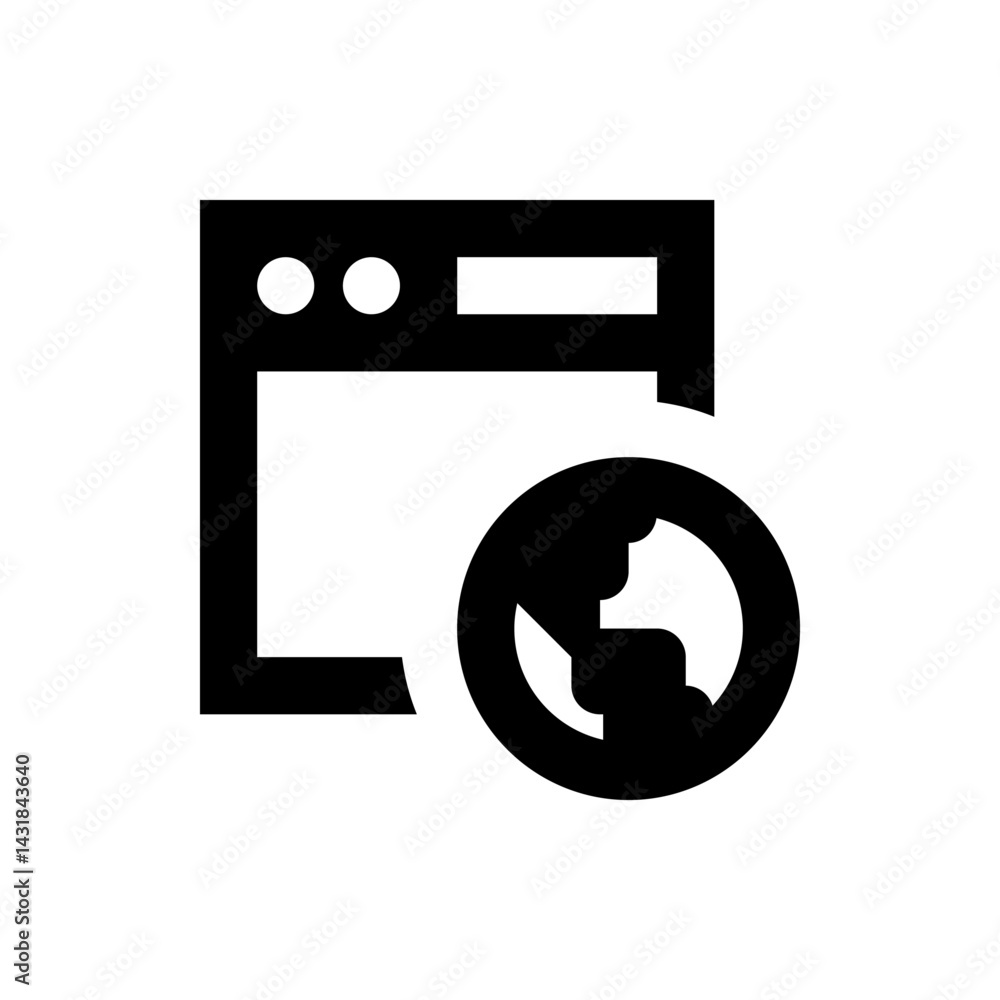 Poster browser window with two circles and a globe icon representing internet connectivity on a white backg