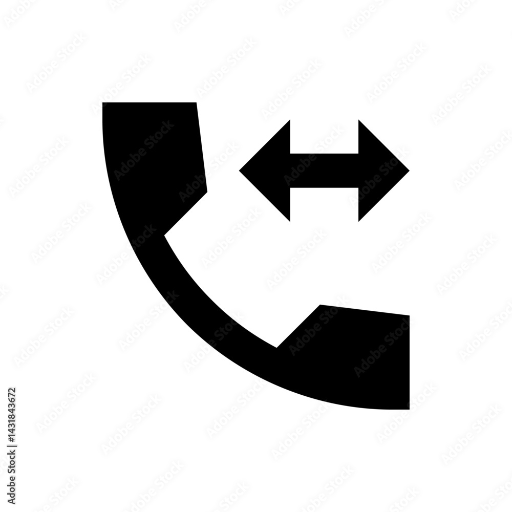 Poster black phone receiver icon with a double headed arrow indicating a transfer call function icon design