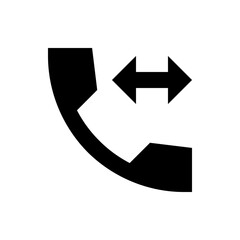 Black phone receiver icon with a double headed arrow indicating a transfer call function icon design