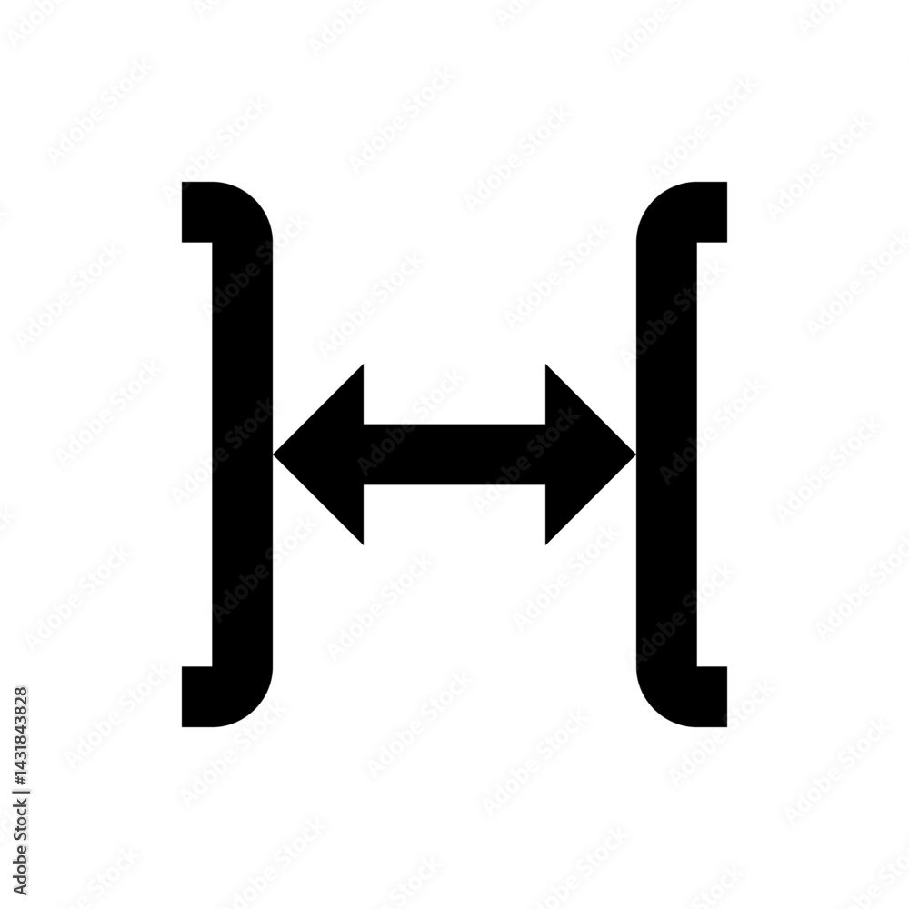 Poster horizontal bidirectional arrow between two vertical bars with rounded ends in black color isolated