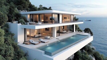 Fototapeta premium Luxury Cliffside Villa with Infinity Pool and Ocean View