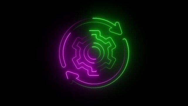 System Update Icon in Video HD Neon Animation &ndash; Software and Technology Upgrade Symbol with Dynamic Glow on Black Background