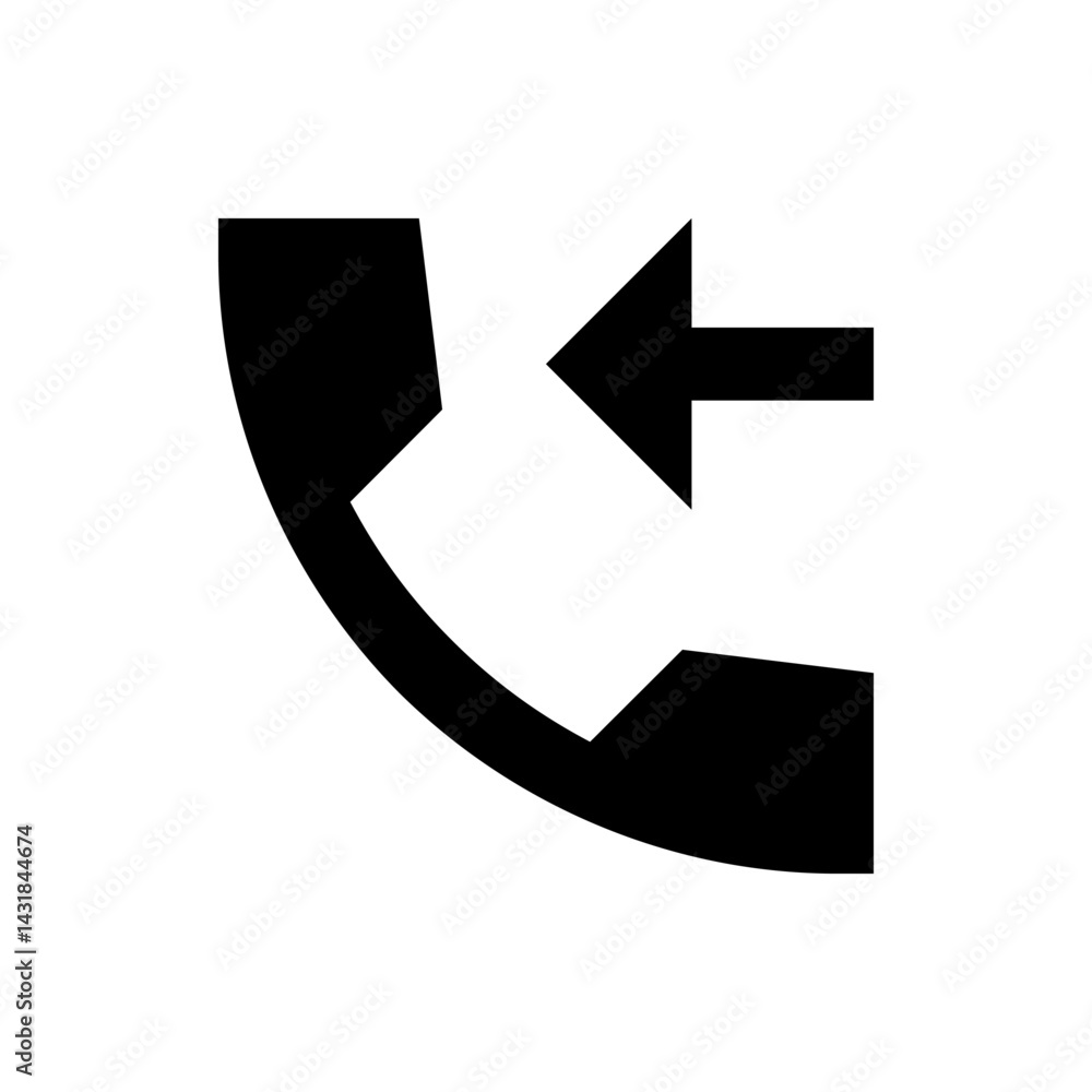 Poster black and white graphic of a phone receiver with an arrow pointing to the left in a simple design