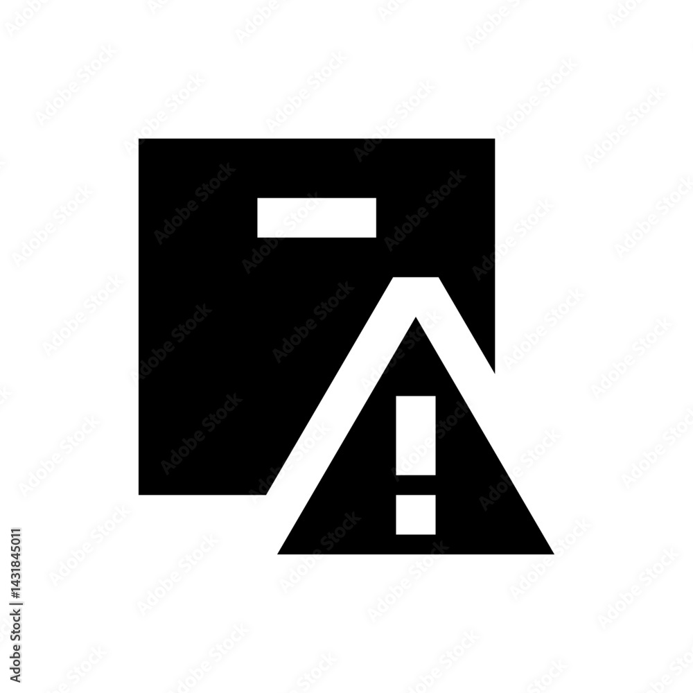 Aufkleber abstract design featuring a white exclamation point inside a triangle with a black background area