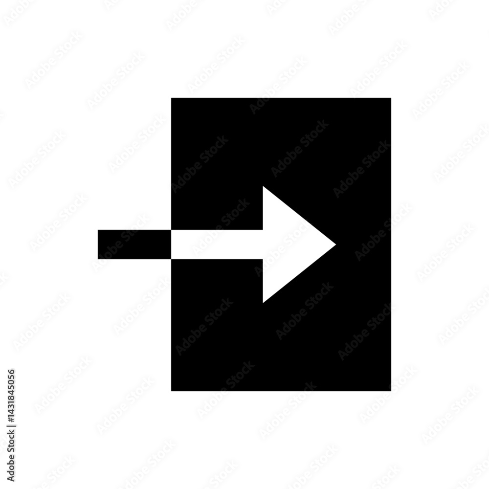 Aufkleber white arrow pointing right emerging from a black square on a white background simple directional gra