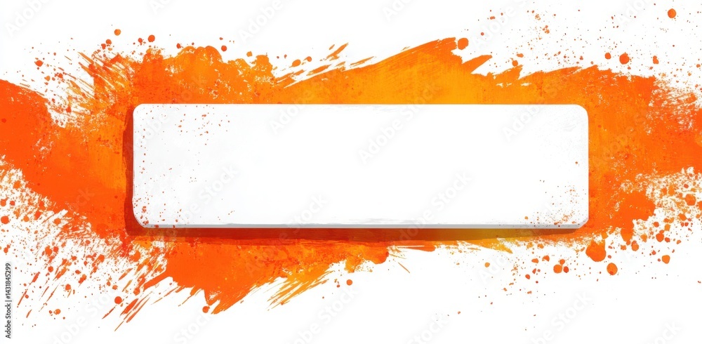 Poster orange paint splash with white rectangle creating a vibrant and modern design element