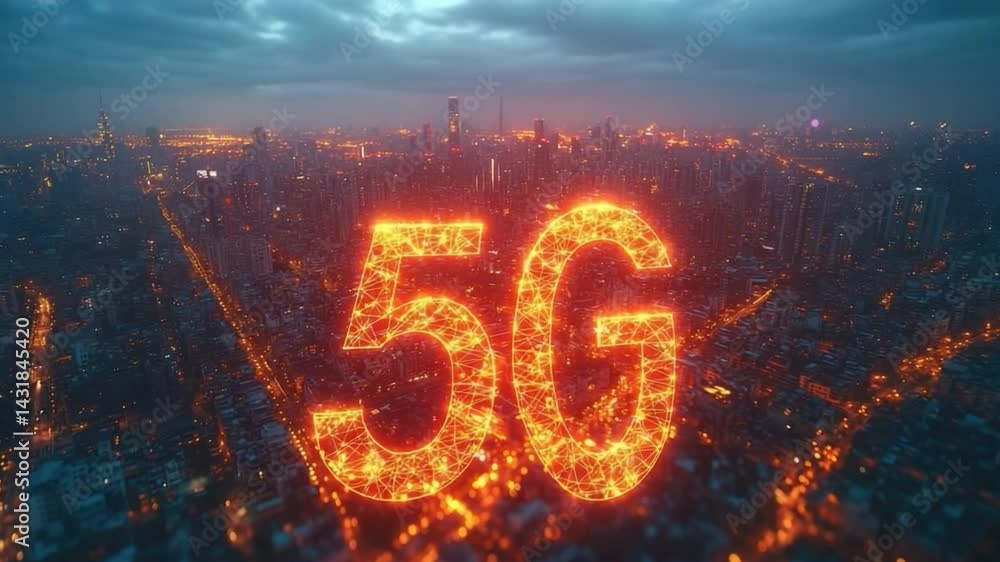Aufkleber 5G Network Cityscape: The city transformed by 5G. The cityscape pulses with data and light, an intricate network. Capturing the essence of modern connectivity, and technological advancement.
