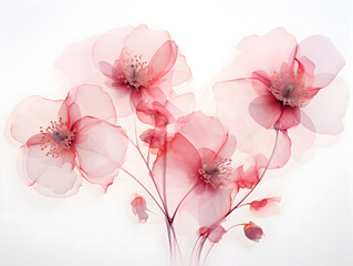 Abstract red ink soft transparent flowers background 