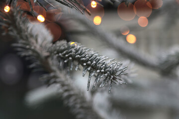 Weißer Nadelbaum mit LED Leuchten zur Weihnachtszeit