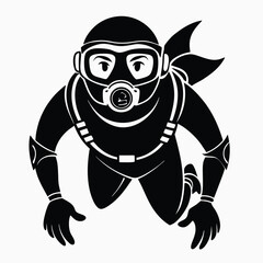 Full Body Scuba Diver Black Silhouette, Snorkeling Gear, Headscarf, Sea Adventure