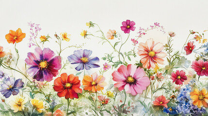 Obraz premium Elegant wedding invitation card background . Minimal hand painted watercolor Cosmos flowers texture template background. Design for wedding, vip cover, poster, rsvp moderncard.Valentine's Day