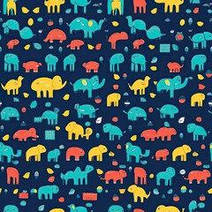 Whimsical Elephant Pattern: A Colorful Collection of Playful Elephants in a Vibrant Repeating Design