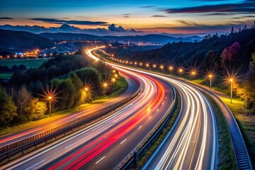 Safe Night Road Trip: Illuminated Highway in Low Light