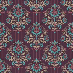 Fototapeta premium Seamless damask pattern for background or wallpaper design. Vector vintage floral seamless pattern element. Vector, illustration