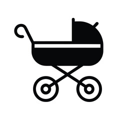 Flat Style Baby Pram Vector Icon