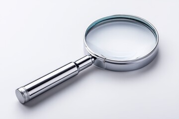 Magnifying Glass on White Background - Close-up of a metallic magnifying glass isolated on a white background. Ideal for concepts of research, investigation, or detail
