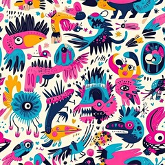 Fototapeta premium Vibrant Fantasy Creature Pattern: A Whimsical Colorful Artwork