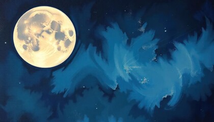 Full moon in a night sky with swirling clouds
