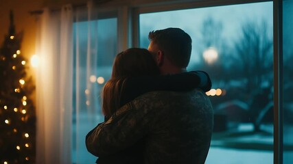 A father in uniform lifts his daughter into a joyful hug as they reunite in the warmth of their home. The moment captures the overwhelming happiness of family, love, and homecoming