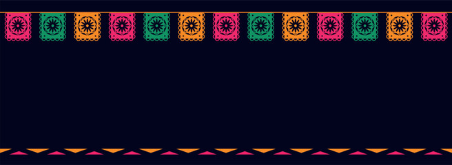 Vector template with paper garland for Cinco de Mayo holiday. Vector web banner, background with place for text.
