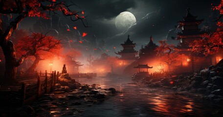 Amazing epic chinese ancient theme, water&ink style, Fantasy style, martial arts style, Temple, chinese dragon, 