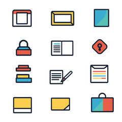 icon sheet, simple shapes, document icons, white background