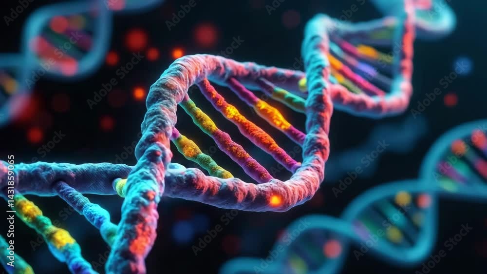Poster close-up of a glowing dna strand replicating within a nucleus, highlighting cellular processes in vi
