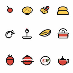 icon sheet, simple shapes, food icons, white background