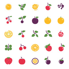 icon sheet, simple shapes, fruit icons, white background