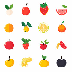 icon sheet, simple shapes, fruit icons, white background